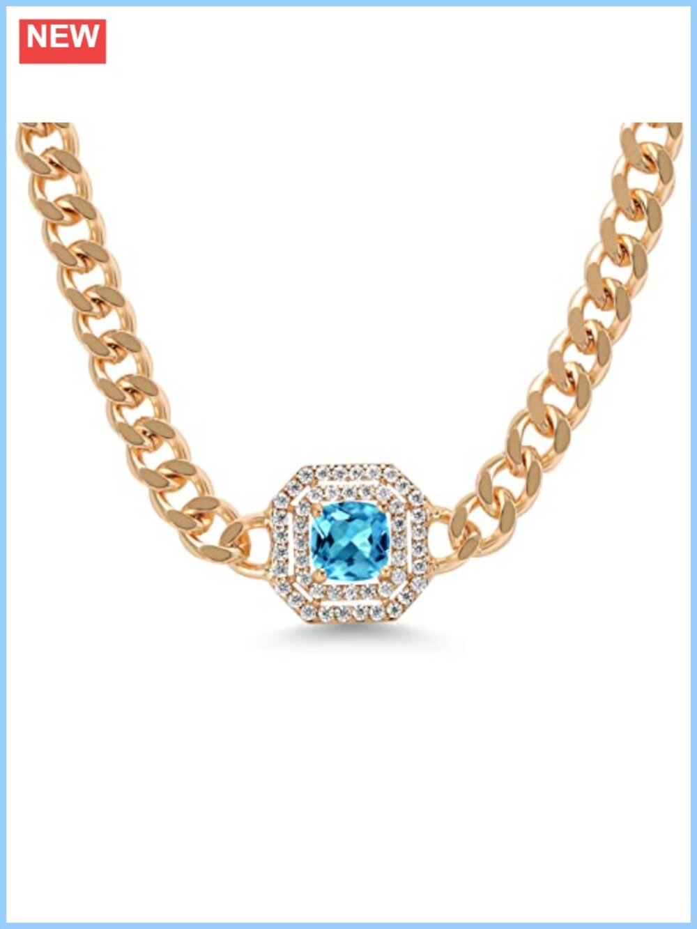 14K Yellow Gold Plated Cushion Birthstone Pendant Necklace Cuban Curb Chain